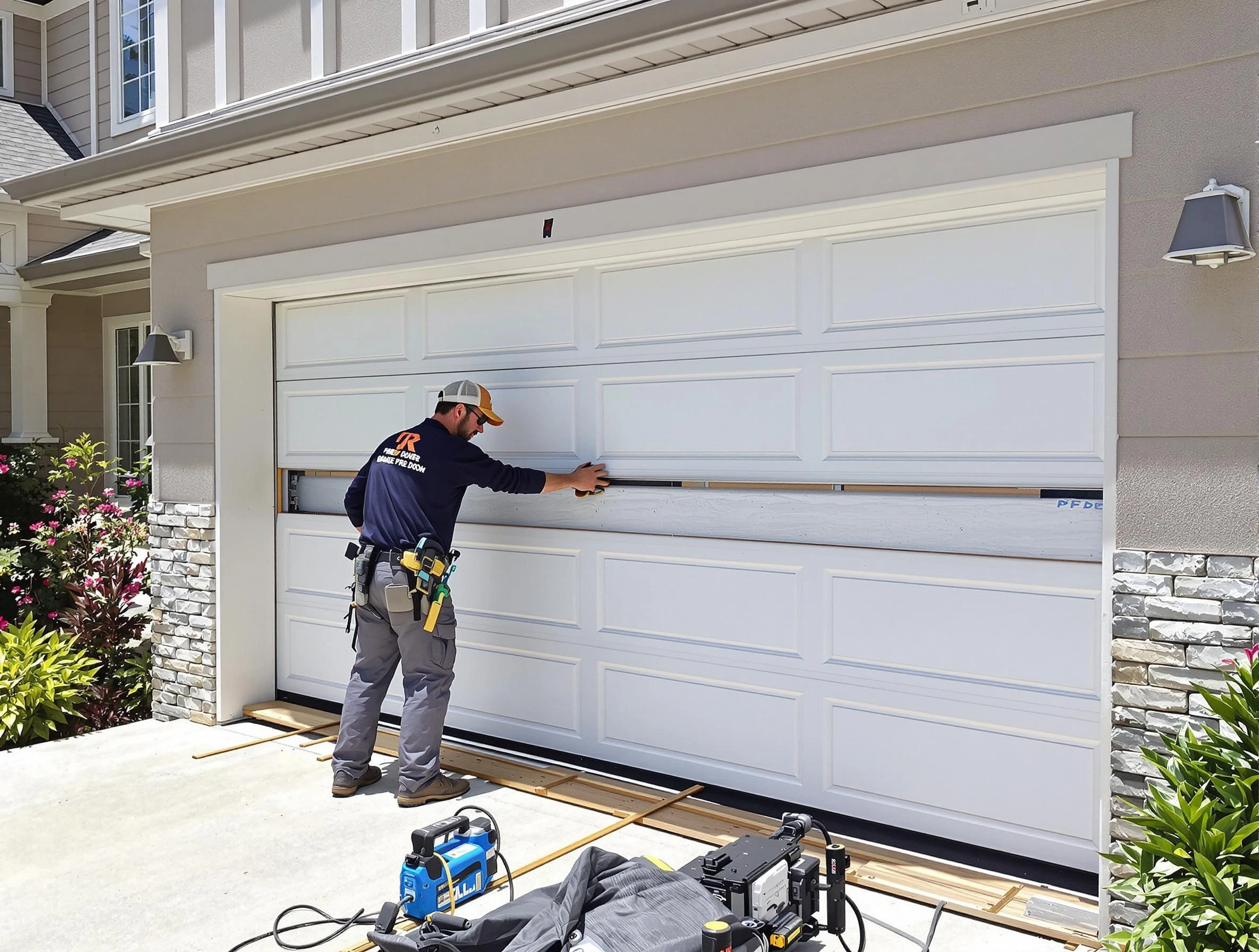 Martinsville Garage Door Repair team performing complete garage door replacement at Martinsville residence